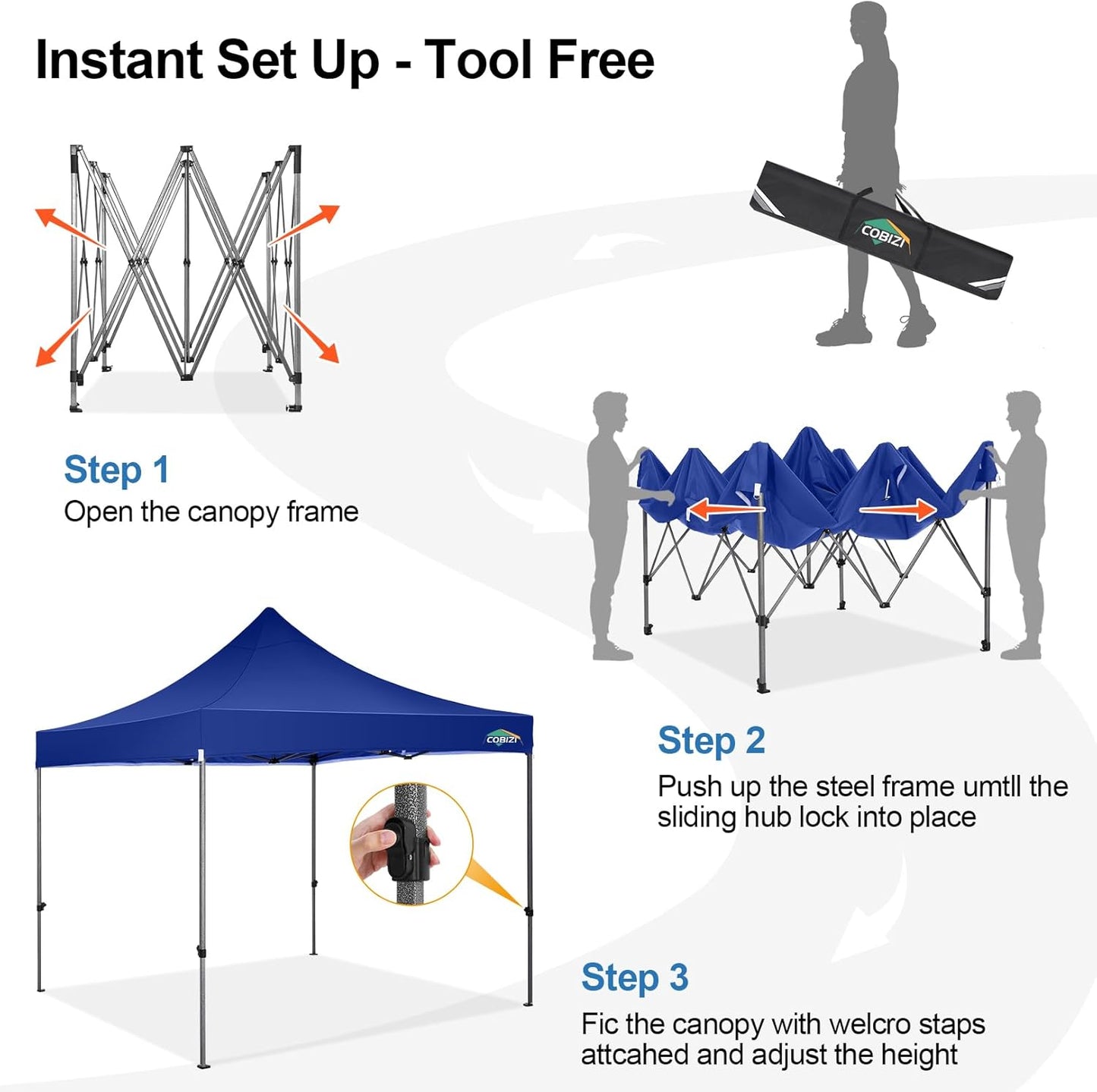 COBIZI 10x10 Pop Up Canopy Tent 10x10 Easy up Canopy, Heavy Duty Outdoor Canopy UPF 50+ All Weather Waterproof Instant Party Tents for Parties Gazebo with Handbag, Navy Blue(Windproof Upgraded)