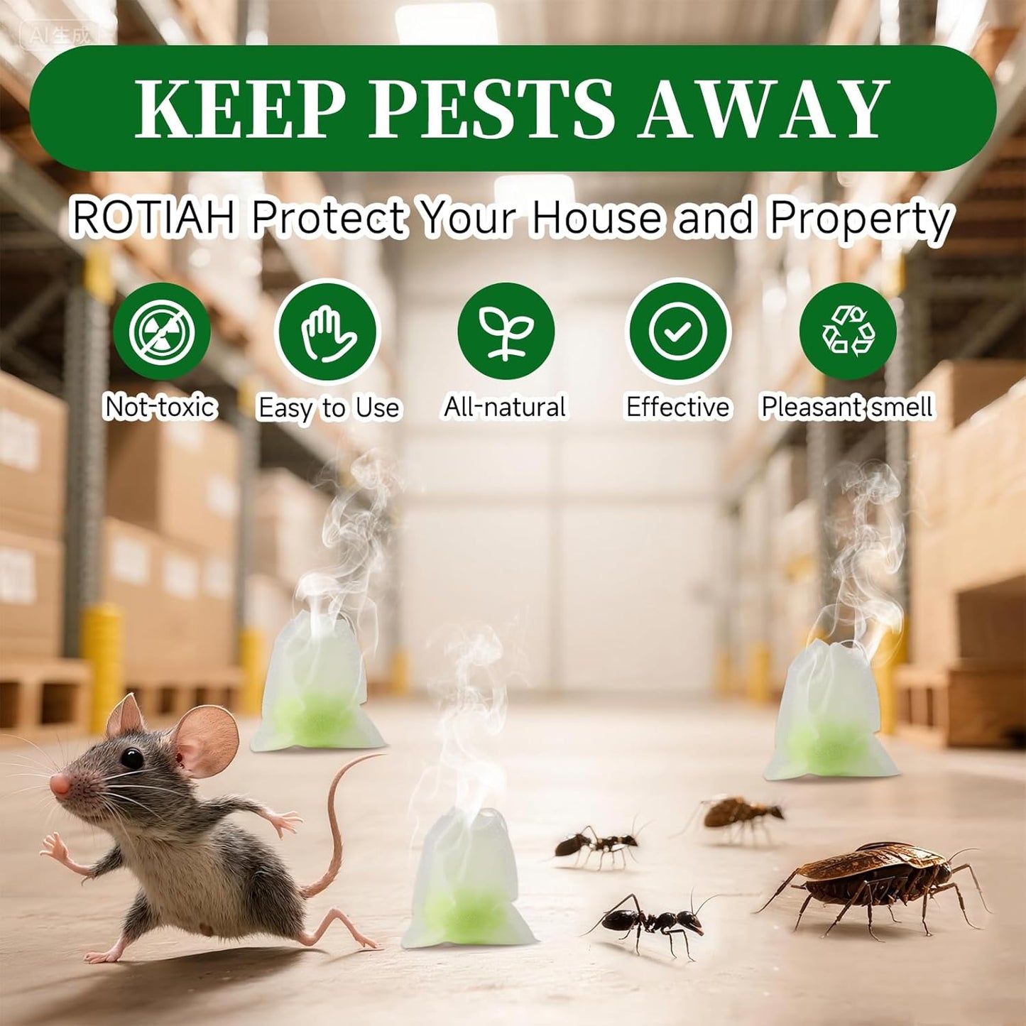 Pest Rodent Repellent, 48 Pack Peppermint Oil Repellent for Mouse, Roach, Rodent, Mice, Rats, Spider, Ant, Pest Control Indoor & Outdoor Use, Natural Mouse Deterrent Replace Traps Family & Pet Safe