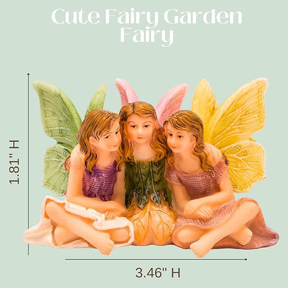 PRETMANNS Fairies for Fairy Garden - Accessories for an Outdoor or Indoor Miniature Garden – Adorable Hand-Painted Resin Figurines – 3 Sitting Sisters 1 Piece