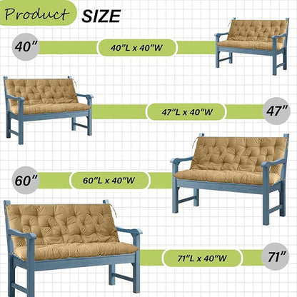 Swing Replacement Cushions with Backrest, 2 or 3 Seater Waterproof Non-Slip Overstuffed Swing Pad, Indoor/Outdoor Bench Cushion for Porch Chair Garden Furniture (Beige, 40 * 71 in)