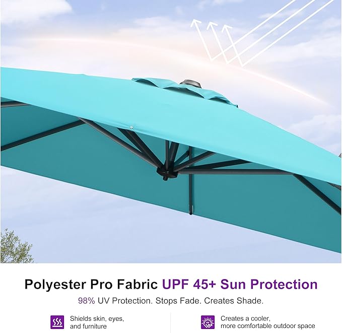 PURPLE LEAF 8 Feet Patio Umbrella Outdoor Cantilever Square Umbrella Aluminum Offset Umbrella with 360-degree Rotation for Garden Deck Pool Patio, Turquoise Blue