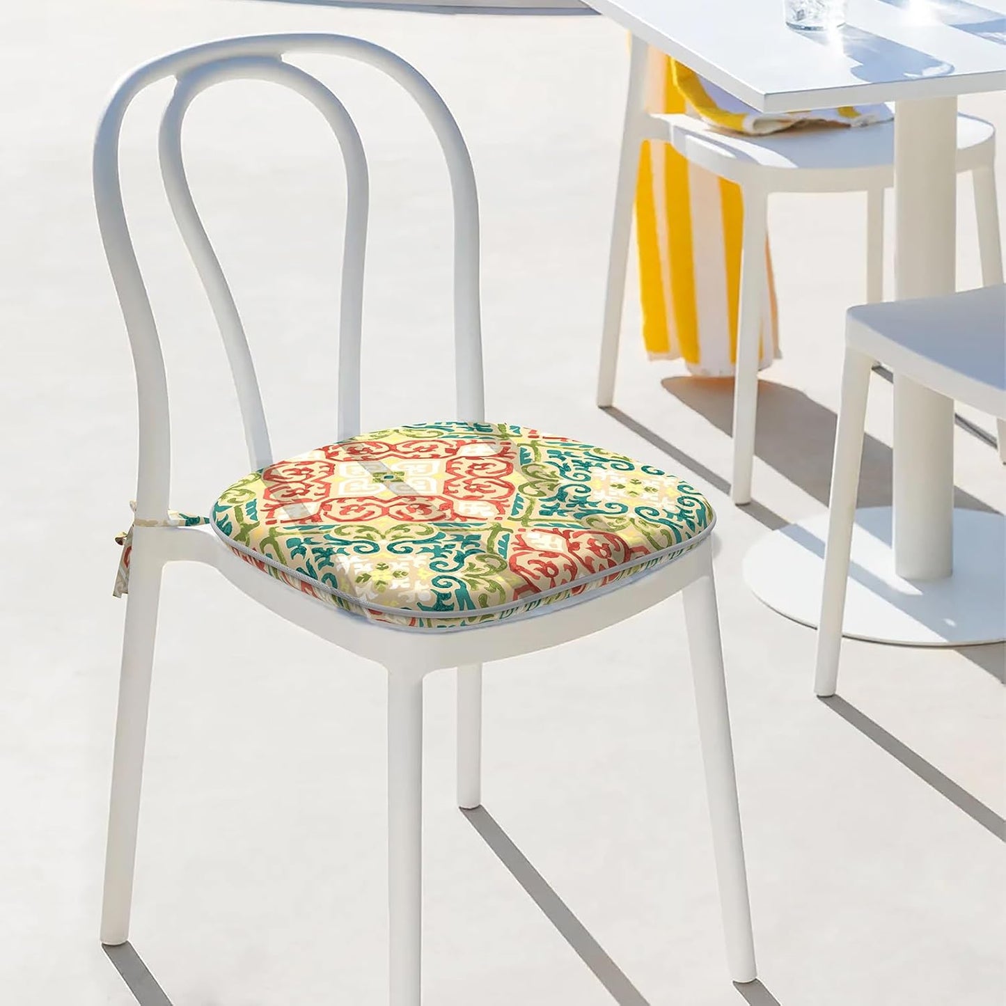 Indoor/Outdoor Chair Cushions 16x17 Inch, Patio Chair Cushions with Ties, All Weather Seat Cushions for Patio Furniture Home Garden Chair Use, Set of 2,Geometric Orange