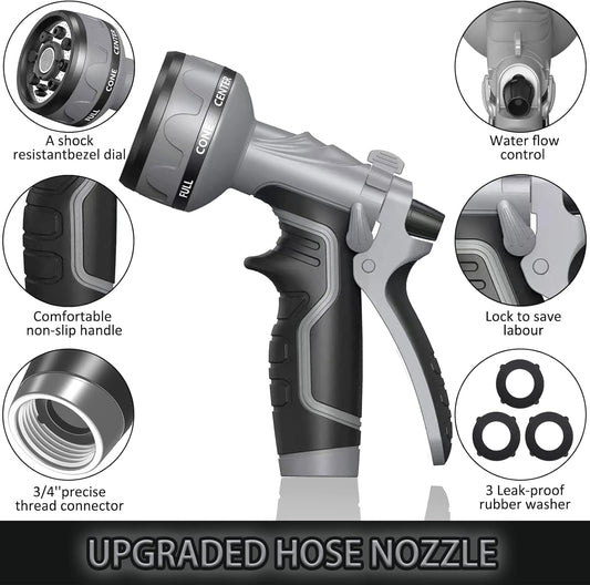 Upgrade Hose Nozzle, 8 Adjustable Watering Patterns, Suitable for Plants/Cars/Pets (Grey)