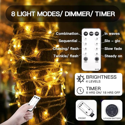 suddus 300 Led Connectable Christmas Lights Outdoor Waterproof, 99ft Christmas Tree Light Plug in with Remote, Warm White String Lights Indoor for Xmas Holiday Yard Party Porch Patio Garden Decor