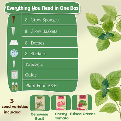 Herb & Salad Seed Pods Kit - Hydroponic Refill Pod for All Indoor Garden, 8 Grow Pods with Seeds of Genovese Basil, Cherry Tomato and Mixed Greens, Compatible with All Hydroponics Growing Systems