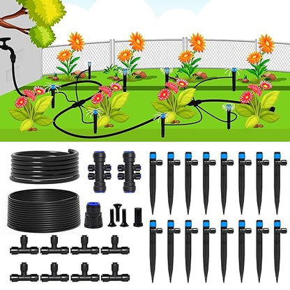 Quick-Connect Automatic Drip Irrigation System Kit – 36FT Garden Watering Kit with Adjustable Nozzles & Sprinklers for Greenhouse, Lawn, and Potted Plants Watering System