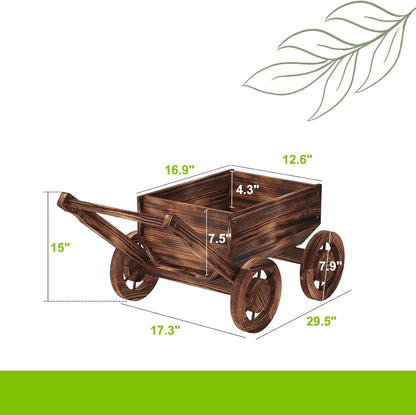 Wooden Flower Cart with Wheels Wooden Wagon Planter Outdoor Garden Planter Decor Planter for Patio Balcony Trolley Decoration Succulent Flower Pot, Indoor Backyard Balcon Decor.（S）