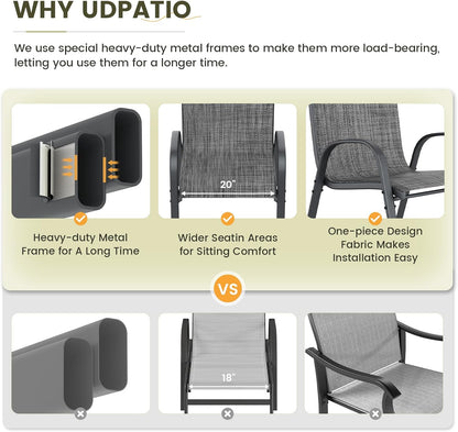 UDPATIO Patio Chairs Set of 8, Stackable Outdoor Dining Chairs with High Back, Breathable Textilene Fabric Outdoor Chair All Weather, 350LBS Capacity for Garden, Backyard (Dark Grey)