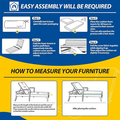 AAAAAcessories Outdoor Chaise Lounge Cushions, Waterproof, Fade-Resistant Patio Furniture Replacement Cushions, 72" x 21" x 3", Navy Blue