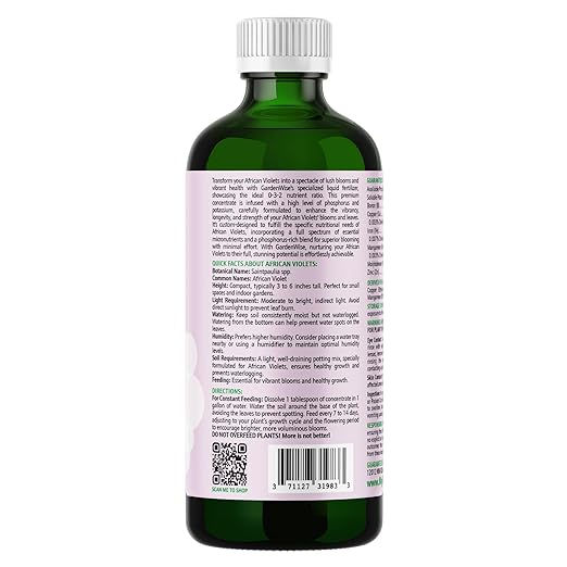 0-3-2 African Violet Fertilizer for Indoor Plants: Concentrated Plant Food – Plant Fertilizer, Bloom Booster for All Violets, Indoor Flowering Plants, Vigorous Growth and Blooming (16 OZ)