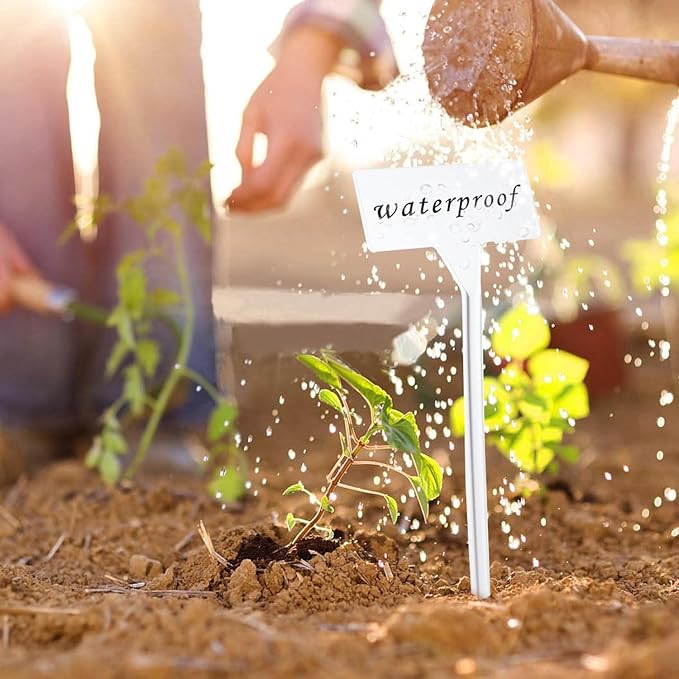 White 30 Pack Outdoor Tall Plant Label, Large Waterproof Plastic Plant T-Type Tags, Durable Nursery Garden Markers, Perfect for Herbs, Flowers, Vegetable with Marking Pen (Height 11.8'')