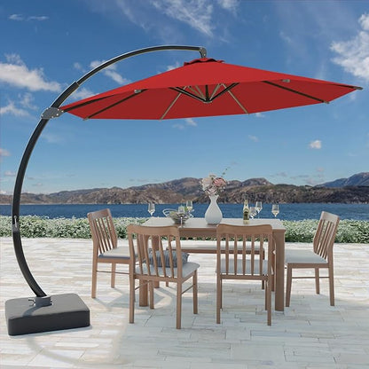 Outdoor Patio Umbrella with Sand Bag Included, 11 FT Deluxe Curvy Cantilever Umbrella Offset Hanging Umbrella with 360° Rotation for Market, Pool, Garden, Backyard, Deck