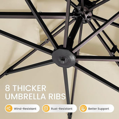 10x10 FT Cantilever Patio Umbrella with Base Included Double Top Outdoor Square Large Heavy Duty Aluminum Offset Umbrellas with 7 Level Tilt 360-degree Rotation for Pool Garden Deck,Beige