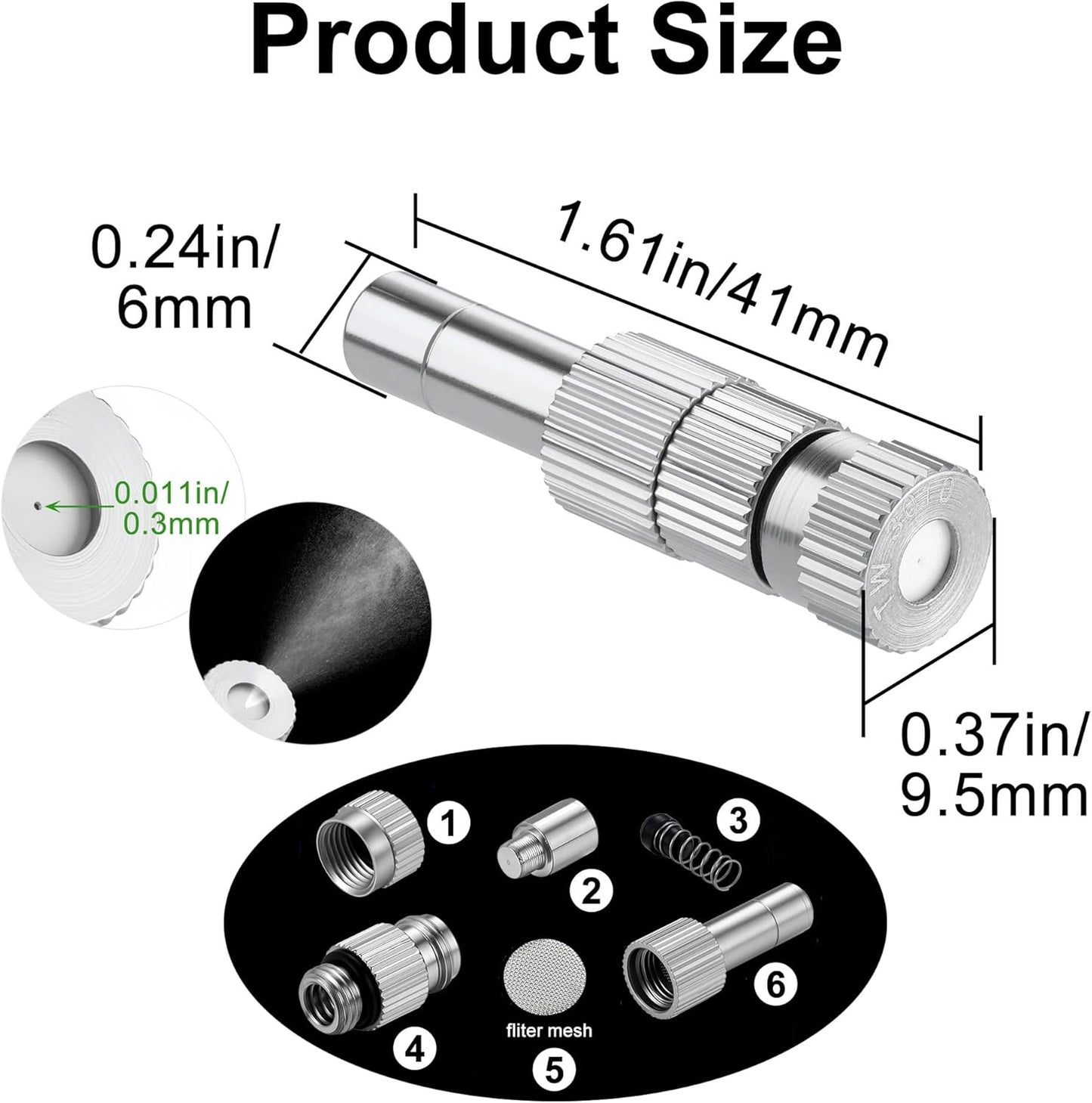 Mornajina 20 Pcs Brass Misting Nozzles Mister Replacement Nozzles with Filter Mesh Fit 1/4" Water Misting Nozzle Tees, 0.012"/0.3mm Orifice Misting System Heads Sprayer for Outdoor Cooling System