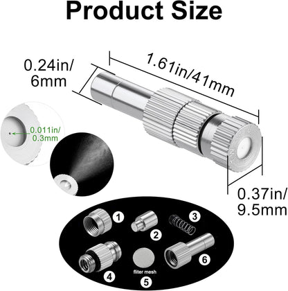 Mornajina 20 Pcs Brass Misting Nozzles Mister Replacement Nozzles with Filter Mesh Fit 1/4" Water Misting Nozzle Tees, 0.012"/0.3mm Orifice Misting System Heads Sprayer for Outdoor Cooling System