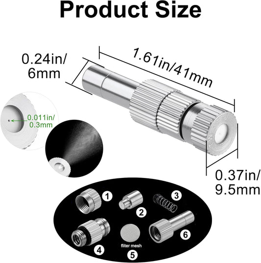 Mornajina 20 Pcs Brass Misting Nozzles Mister Replacement Nozzles with Filter Mesh Fit 1/4" Water Misting Nozzle Tees, 0.012"/0.3mm Orifice Misting System Heads Sprayer for Outdoor Cooling System