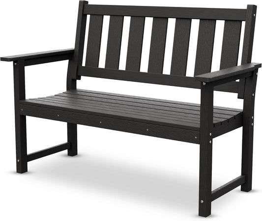 HDPE Memorial Bench – 50'' Weatherproof Durable Outdoor Bench, 2-Person Park Bench, Easy to Move, Multi-Purpose Design Ideal for Porch, Patio, Church, and School (Black)