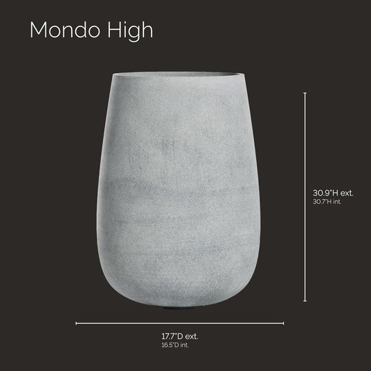 Mondo High Tall Planter – Concrete Stone Finish – Fiberglass Indoor/Outdoor and Weather-Resistant Round Planter (17.7" D x 30.9" H Exterior, 16.5" D x 30.7" H Interior)