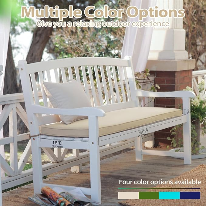 Outdoor Bench Cushion 42 x 18 x 3 Inch with Ties, Thick Waterproof Porch Swing Cushions for Patio Furniture Chair Pad, Seat Sofa Garden Replacement Cushion Sponge Filling