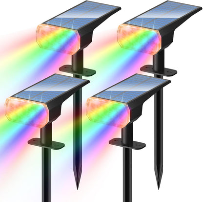 DINGLILIGHTING Solar Lights Outdoor Waterproof: IP65 Led Spot Light Decorations for Garden - Multicolor RGB Solar Powered for Yard - Dust to Dawn Uplighting Landscape Pathway Drive Patios 4PC