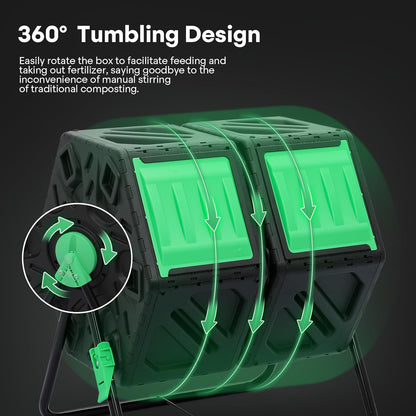 Athena Collection Chamber Compost Tumbler, 34 Gallon Outdoor Composter with Easy Assembly, Tumbling Compost Bin in PP Material for Garden, Yard & Kitchen Waste, Includes Gloves