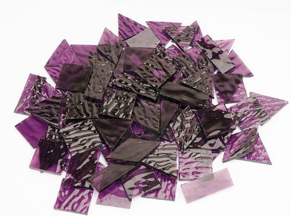 200G Oversize Transparent Glass Mosaic Tiles for Crafts, 4 Shapes Textured Cathedral Stained Glass Mosaic Pieces for Mosaic Art Decor, Violet Purple