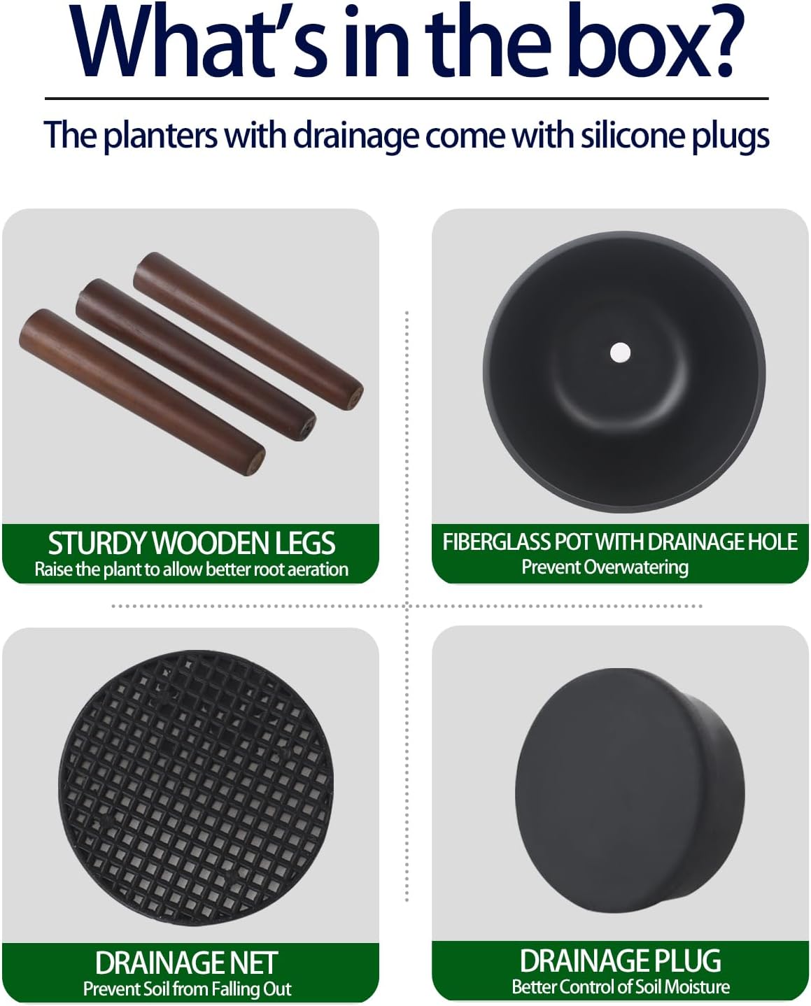 12 Inches Plant Pot with Stand, Large Decorative Standing Planters with Drainage Holes for Indoor Plants, Modern Gray Flower Pots with Legs