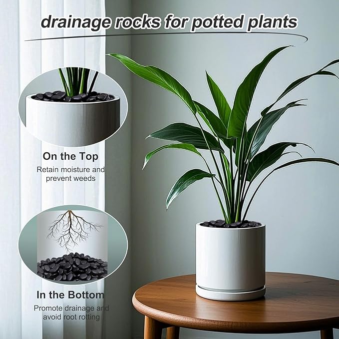 Calofulston 30LB Black Rock, Small River Stones Pebbles for Plants, Vases, Landscaping, Highly Polished Decorative Rocks, 1-1 3/4 Inch