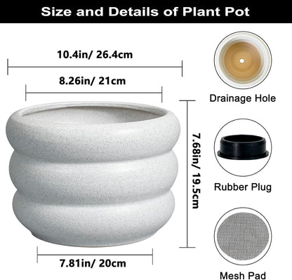SQOWL Ceramic Planter Pot - 10 Inch Plant Pot with Drainage Hole Large Planter for Indoor Plants Outdoor Flower Pot Decorative Plant Pot for Garden Bathroom Decor White
