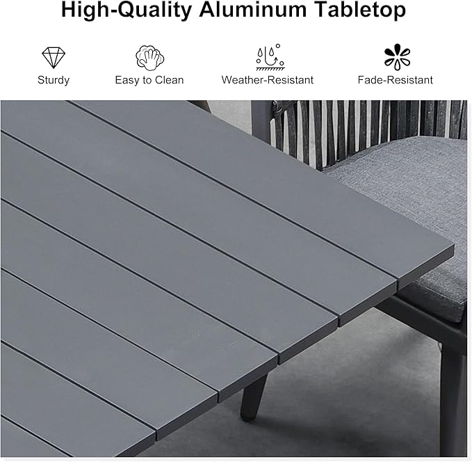 PURPLE LEAF 11 Pieces Outdoor Dining Set with Patio Aluminium Dining Table and Wicker Rattan Chairs Modern Furniture Cushions Sets for Backyard Indoor Decor Kitchen Grey