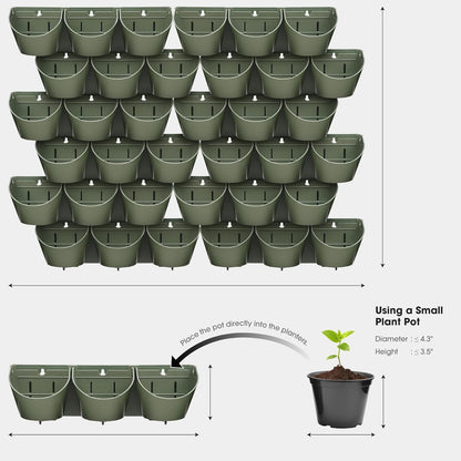 Worth Garden Upgraded 12 Sets (36-Pocket) Self Watering Stackable Vertical Planters - Wall Mounted Plastic Plant Grow Pots fr Strawberries Flowers Herbs - Indoor Outdoor Green Wall Decoration (Green)
