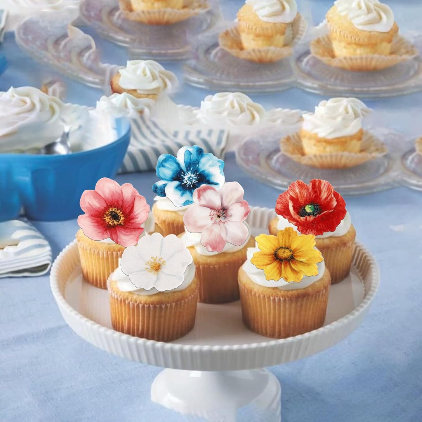 54 PCS Edible Flowers Cake Toppers Wafer Paper Flower Cupcake Toppers Hawaiian Edible Flowers Cake Decorations Mixed Size for Tropical Luau Themed Birthday Baby Shower Party Food Decor Supplies
