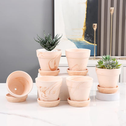 Terra Cotta Pots with Saucer - 6-Pack Small Terracotta 4'' Clay Ceramic Planter Great for Cacti & Succulents with Drainage Hole