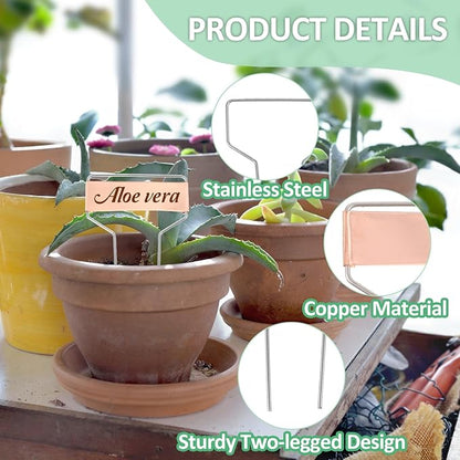 50 Pcs 4 Inch Copper Plant Tags, Metal Plant Labels, Waterproof Garden Label Markers, Weatherproof Metal Garden Tags Plant Labels, Marking Protection Seedling Signs Nursery Tags with 2 Permanent Pen