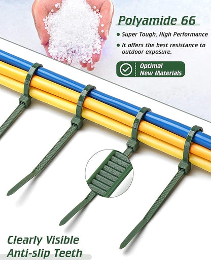 8 Inch PA66 Green Zip Ties 200 Pcs, 45 Lbs Tensile Strength Plastic Wire Ties with 3.6mm Wide, Premium Self-locking Nylon Cable Ties Decoration Tie Wraps for Outdoor Indoor Gardening Grid Wall