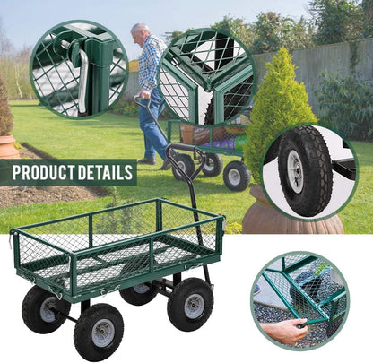 BestMassage Heavy Duty 500 Lbs Capacity Mesh Steel Garden Cart Folding Utility Wagon with Removable Sides for Beach Lawn Yard Landscape (Deep Green)