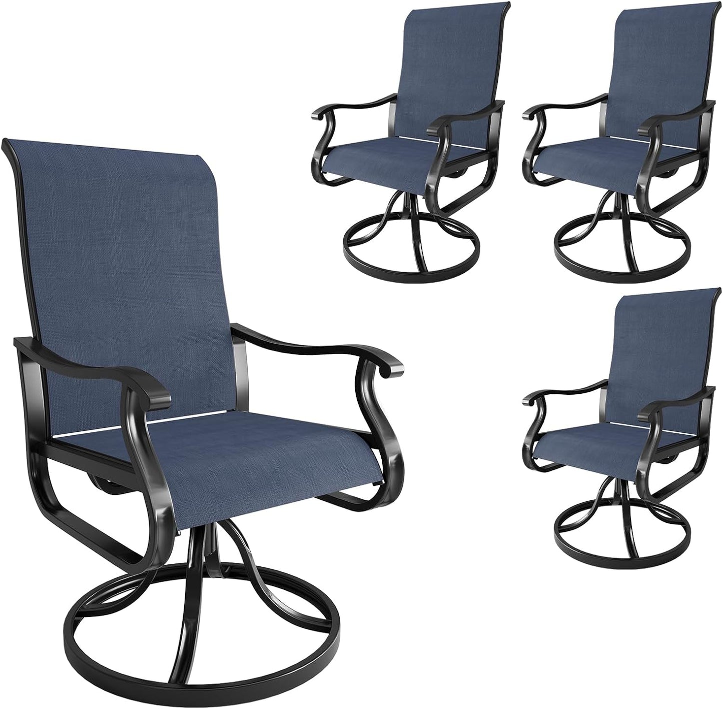 Amopatio Patio Swivel Chairs Set of 4, Outdoor Swivel Rocker Dining Chairs with All Weather Textilene High Back & Metal Frame, for Backyard Deck Lawn Garden, Navy Blue