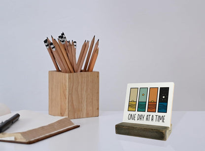 Primitive Wooden Sign, One Day at A Time, Desk Plaque with Wooden Stand 4 x 4.3 inches, Modern Decoration, Farmhouse Table Plaque Signs, Rustic Home Decor Plaque, Inspirational Sign, Uplifting Gift A