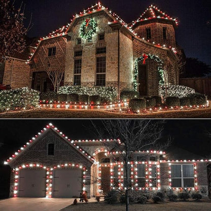 Brizled Red & White C5 Christmas Lights, 33ft 100 LED Christmas tree Lights, Connectable 120V UL Certified Faceted Christmas Lights Outdoor Indoor Xmas Lights for Christmas Tree Party Roof Decoration