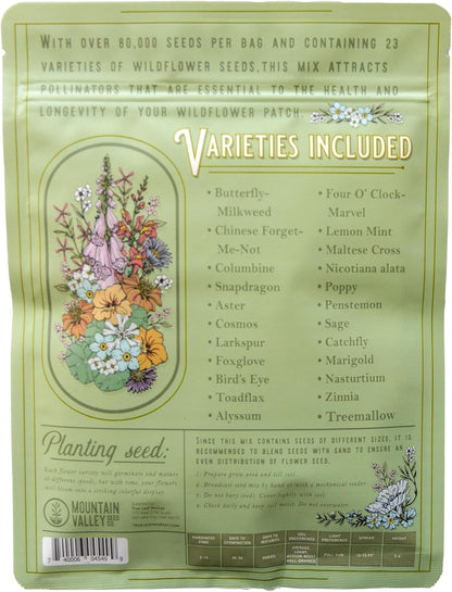 Wildflower Seeds Bulk, 2 Oz. 80,000+ Seeds – Butterfly & Hummingbird Mix with 23 Non-GMO Varieties – Pollinator Flower Seed for Planting