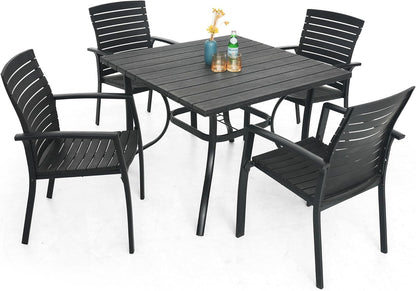 Outdoor Dining Table with 1.6" Umbrella Hole, Picnic Table Plastic Square Backyard Bistro Table Outdoor Dining Table for Garden, Poolside, Backyard, Black, 37x37inch