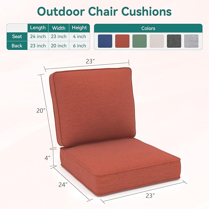 Outdoor Chair Cushions 23" x 24" x 4", Patio Deep Seat Replacement Cushions Set with Zippered Removable Cover, Weather-Resistant Olefin Fabric for Garden Chair Sofa Couch, Set of 4, Red