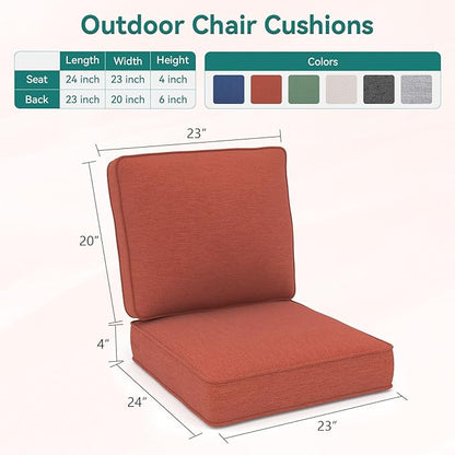 Outdoor Chair Cushions 23" x 24" x 4", Patio Deep Seat Replacement Cushions Set with Zippered Removable Cover, Weather-Resistant Olefin Fabric for Garden Chair Sofa Couch, Set of 3, Red