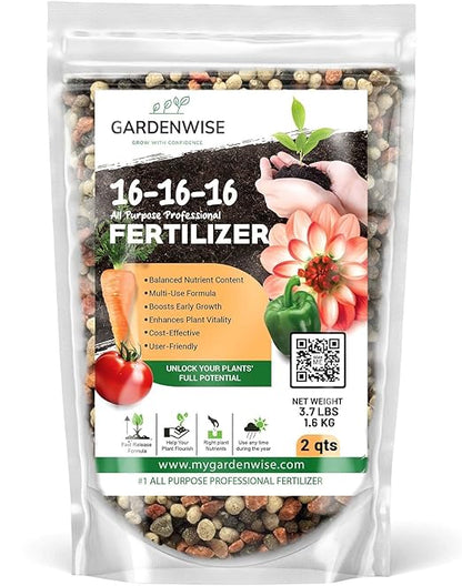 16-16-16 All Purpose Professional Fertilizer - Lawn, Flower, Tree, Shrub & Vegetable Garden Fertilizer (2 Quarts)