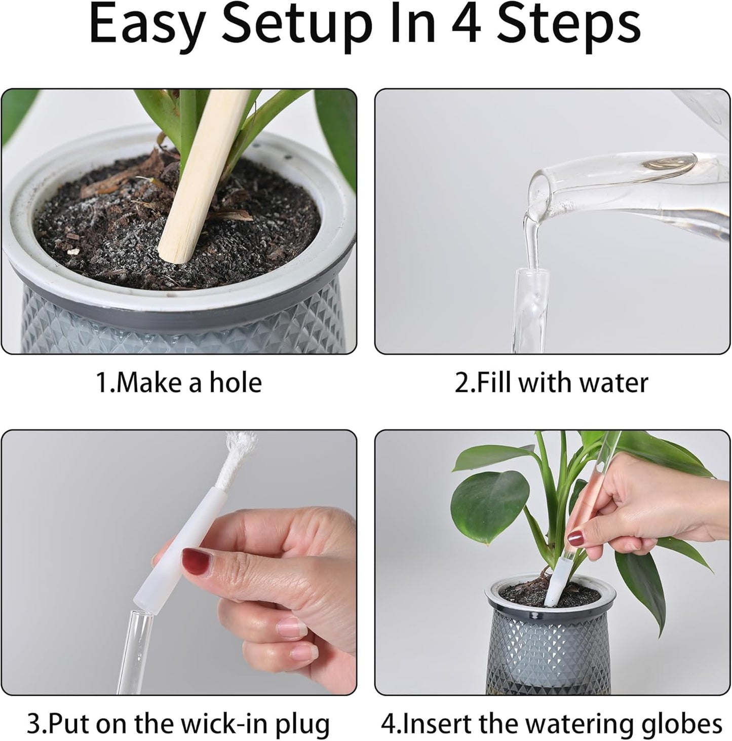 6.5oz Self Watering Globes (4 Pack),Medium Glass Plant Water Bulbs for Indoor Plants, Automatic Drip Irrigation,Light Iridescent Watering Stakes for Vacation & Daily Use (Slow-Release Hydration)