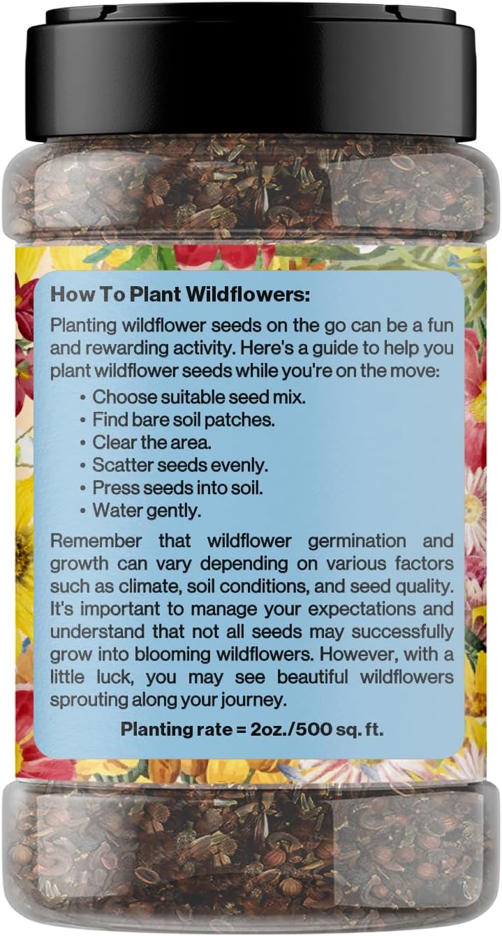on The Go Regional Wildflower Seed Shaker - Northeast USA Wildflowers - 100% Pure Seed - Organic, Non-GMO - 21 Wildflower Variety Seeds of Annual & Perennial, 2oz