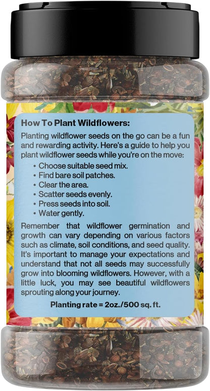 on The Go Regional Wildflower Seed Shaker - Northeast USA Wildflowers - 100% Pure Seed - Organic, Non-GMO - 21 Wildflower Variety Seeds of Annual & Perennial, 2oz