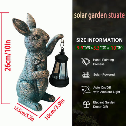 Solar Garden Statues -Rabbit Lantern Outdoor Handmade Resin Statue with LED Light, Cute Carrot Holder for Patio, Yard, Gift Ideas (rabbit2)