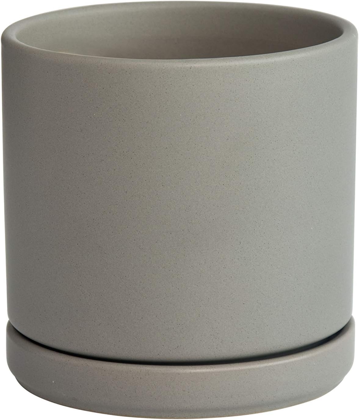 D'vine Dev 6 Inch Ceramic Planter Pot with Drainage Hole and Saucer, Indoor Cylinder Round Flower Pot, Grey, 94-O-C-3