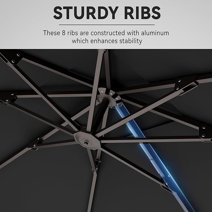 9' X 12' Cantilever Patio Umbrella 360°Rotation Rectangular Outdoor Large Offset Umbrellas Heavy Duty Windproof for Garden Deck Pool Backyard, Grey